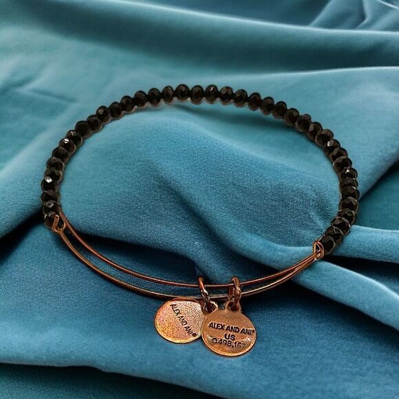 Alex And Ani Brilliance Bead Eclipse Bracelet Bangle Copper Wire Black Beads - Picture 8 of 14